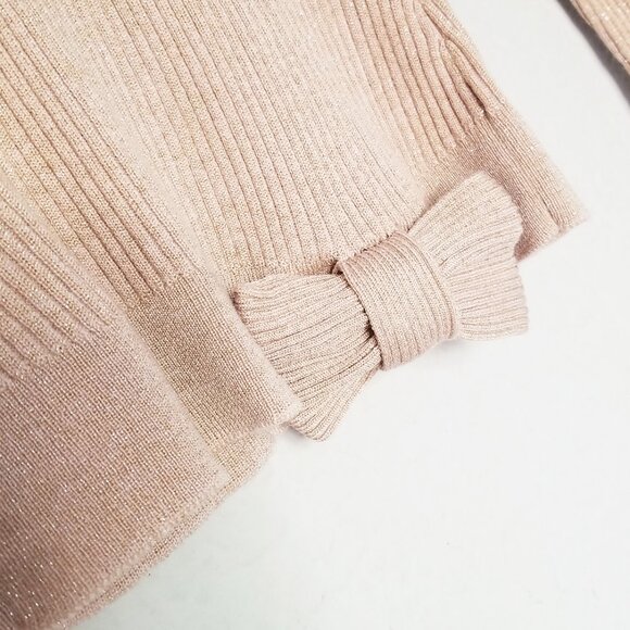 RED Valentino Champagne Rose Gold Lurex Rib Knit Bow Ruffle Fitted Sweater Wool - Picture 9 of 16